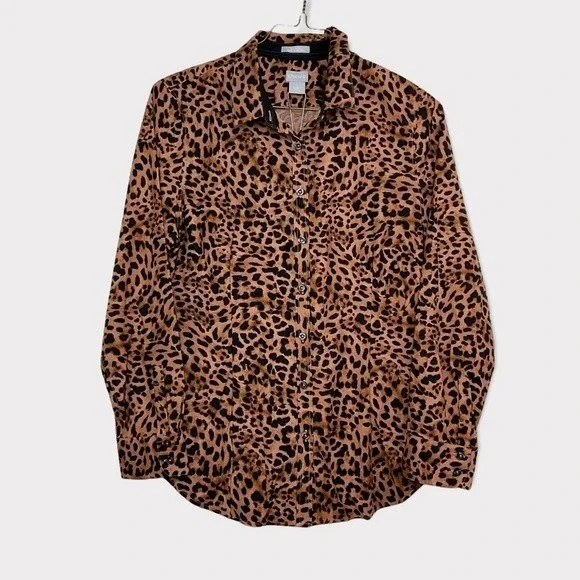 chico's animal print shirt no iron button down size large - Picture 2 of 5